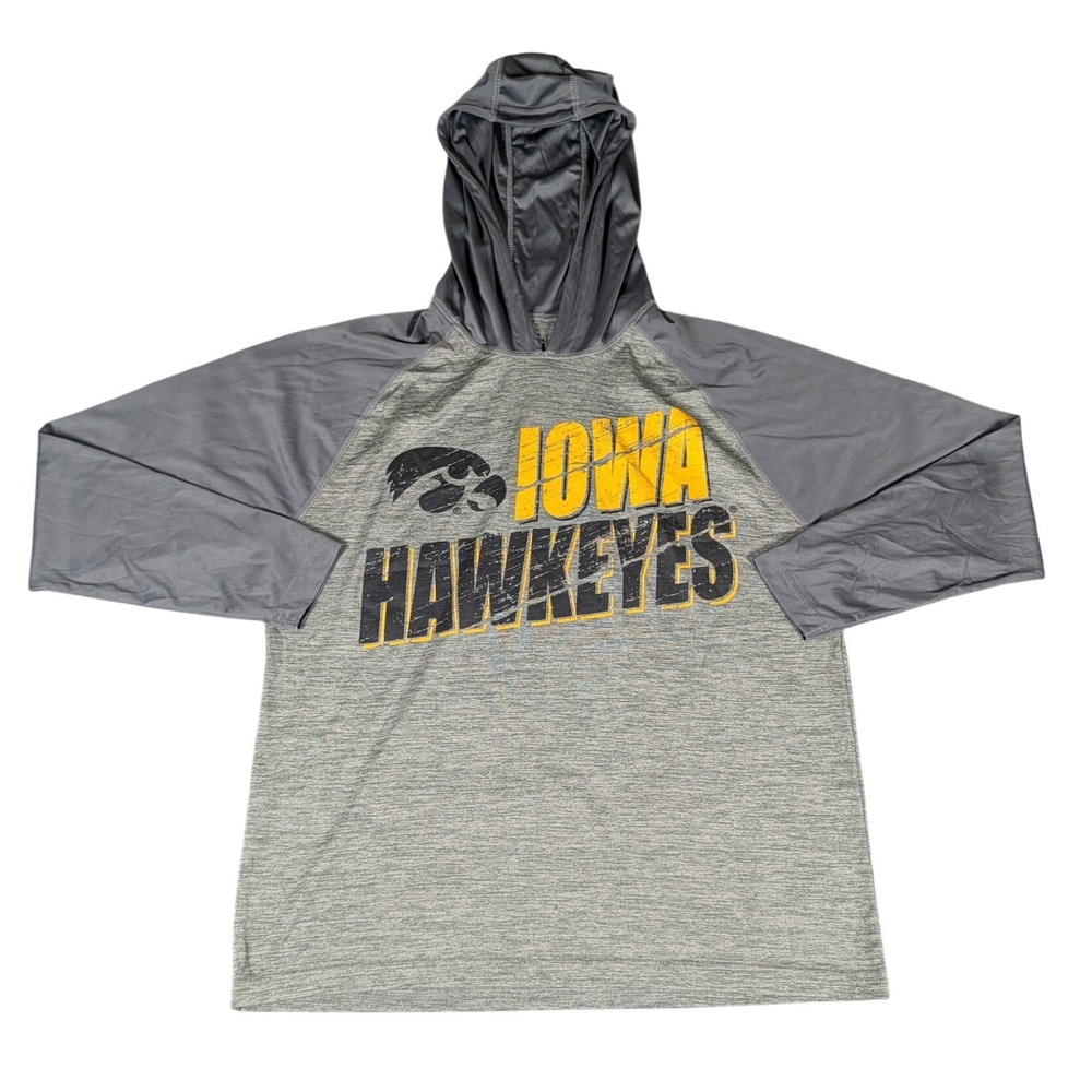 Iowa Hawkeyes Hoodie Grey Heathered Distressed Logo Performance Pullover S